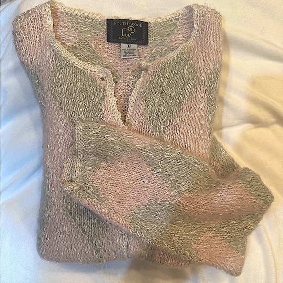 South Wool Hand Knit Mohair Pastel Cardigan Size L - Picture 9 of 10